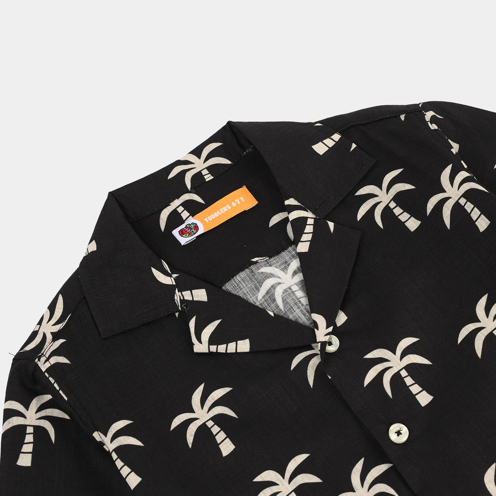 Boys Yarn Dyed Shirt (Palm Tree)-BLACK