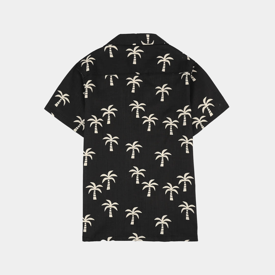 Boys Yarn Dyed Shirt (Palm Tree)-BLACK