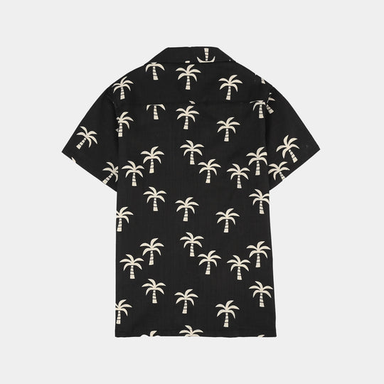 Boys Yarn Dyed Shirt (Palm Tree)-BLACK