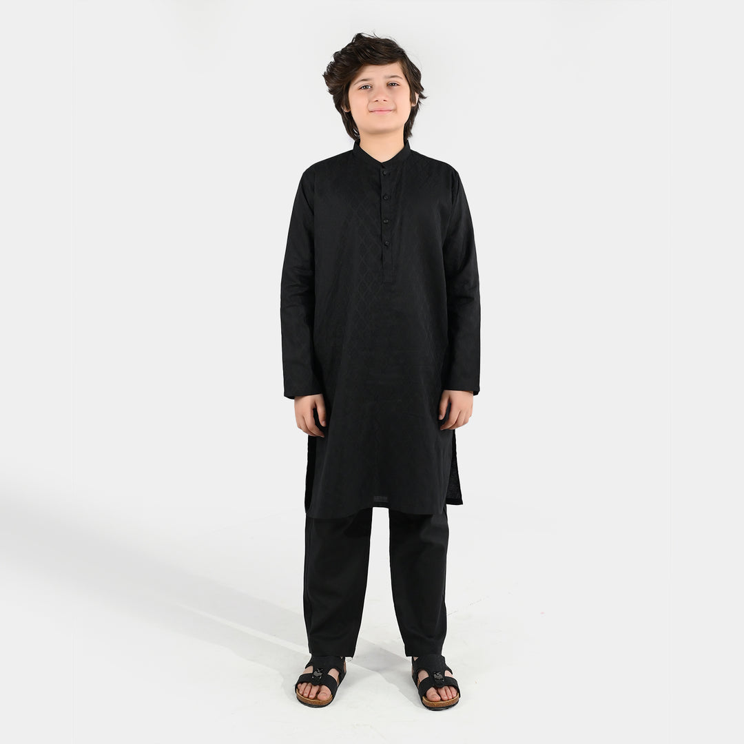 Boys Jacquard Kurta Pajama (Khas) - Black