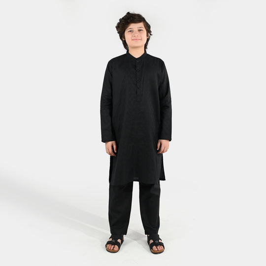 Boys Jacquard Kurta Pajama (Khas) - Black