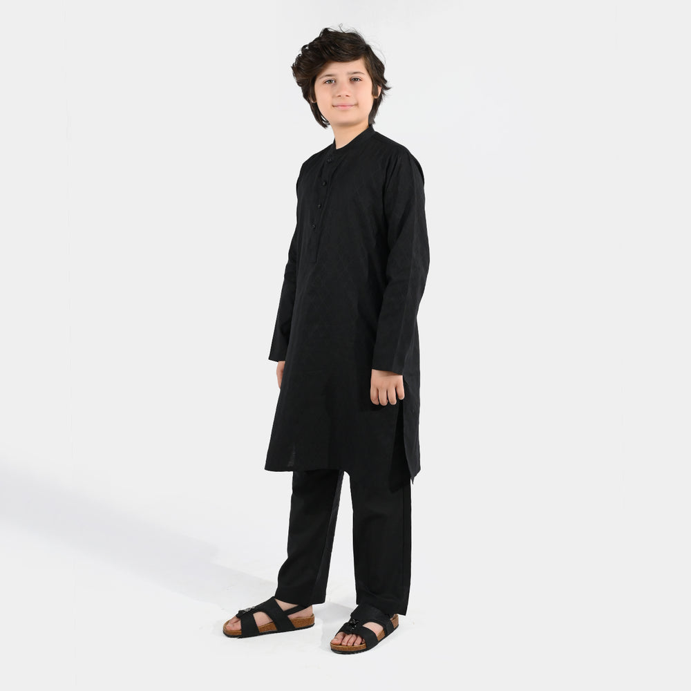 Boys Jacquard Kurta Pajama (Khas) - Black