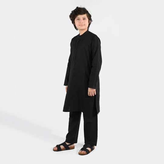 Boys Jacquard Kurta Pajama (Khas) - Black
