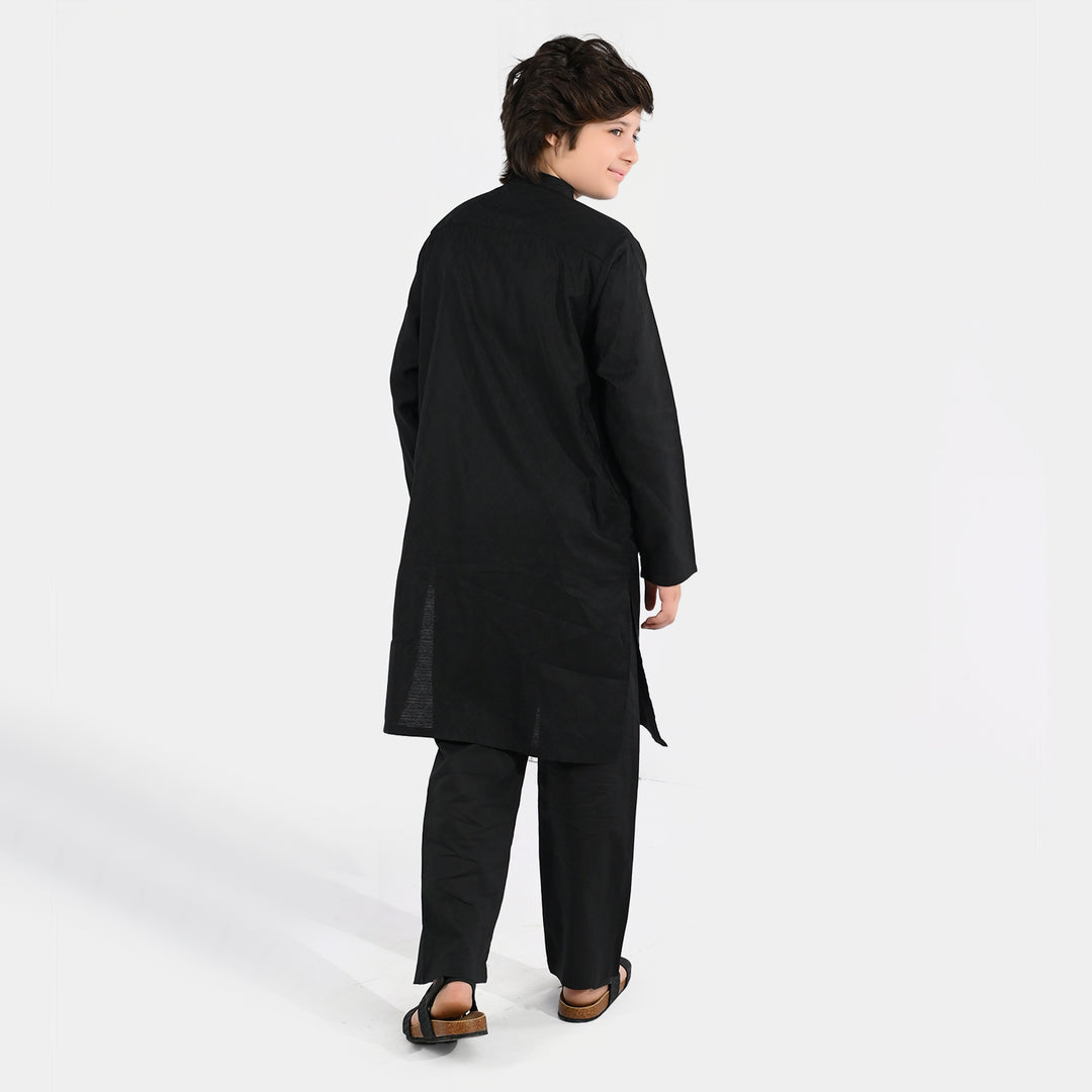 Boys Jacquard Kurta Pajama (Khas) - Black