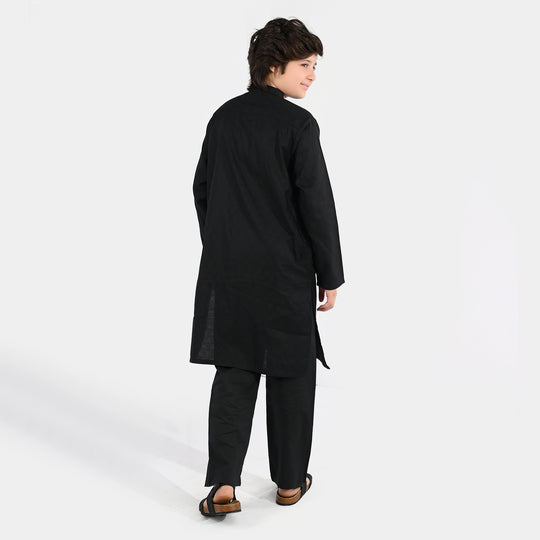 Boys Jacquard Kurta Pajama (Khas) - Black