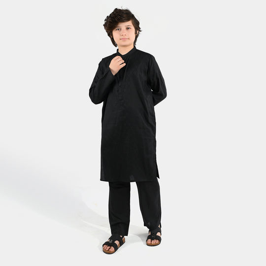 Boys Jacquard Kurta Pajama (Khas) - Black