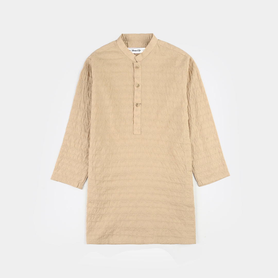 Teens Boys Cotton Poplin Kurta Pajama (Chicken Kari) - Beige