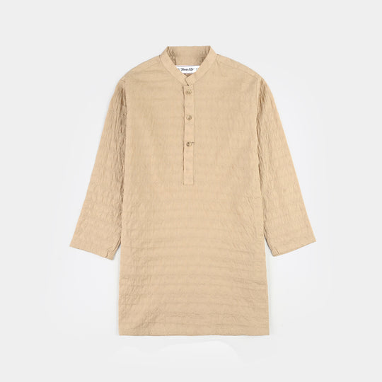 Teens Boys Cotton Poplin Kurta Pajama (Chicken Kari) - Beige