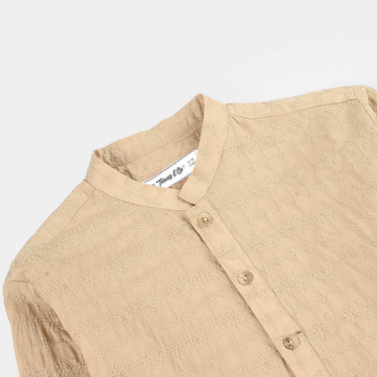 Teens Boys Cotton Poplin Kurta Pajama (Chicken Kari) - Beige