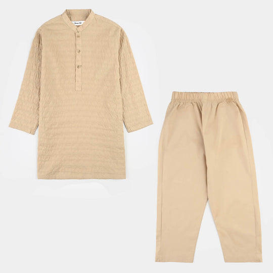 Teens Boys Cotton Poplin Kurta Pajama (Chicken Kari) - Beige