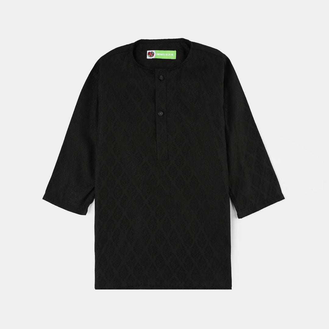 Infant Boys Jacquard Kurta Pajama - Black
