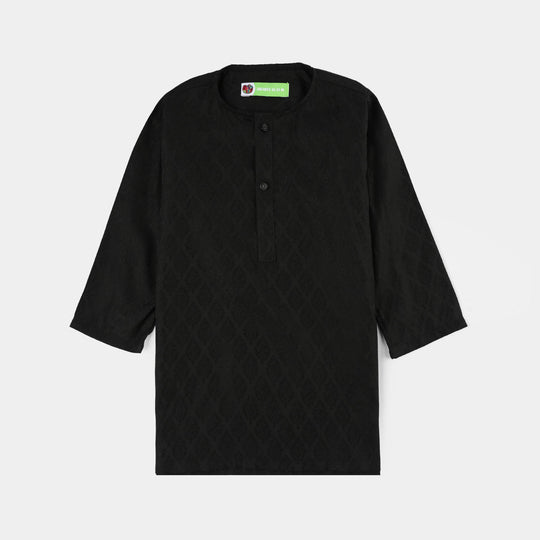 Infant Boys Jacquard Kurta Pajama - Black