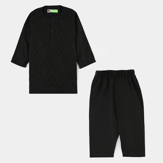 Infant Boys Jacquard Kurta Pajama - Black