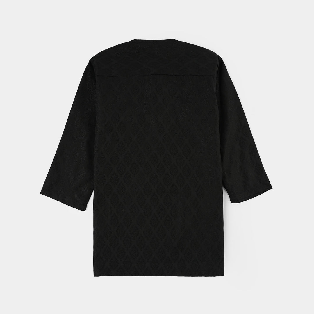 Infant Boys Jacquard Kurta Pajama - Black