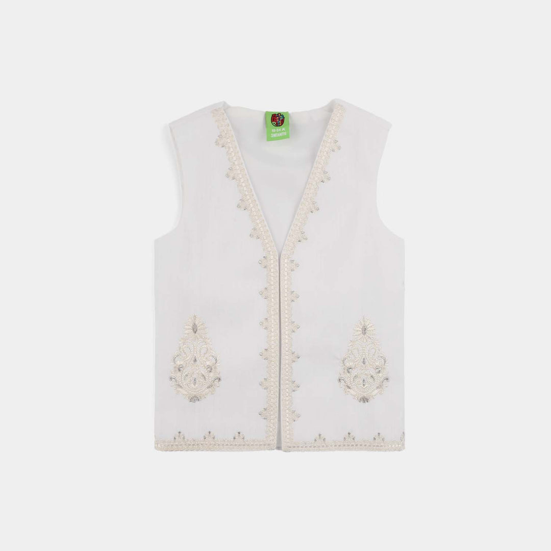 Infant Boys Cotton Slub 3Piece Suit (Front Open) -WHITE