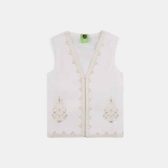 Infant Boys Cotton Slub 3Piece Suit (Front Open) -WHITE