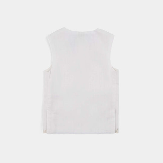 Infant Boys Cotton Slub 3Piece Suit (Front Open) -WHITE