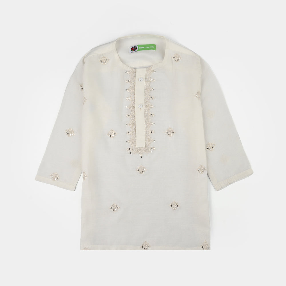 Infant Boys Poly Viscose Kurta Pajama (Jagmag) - White