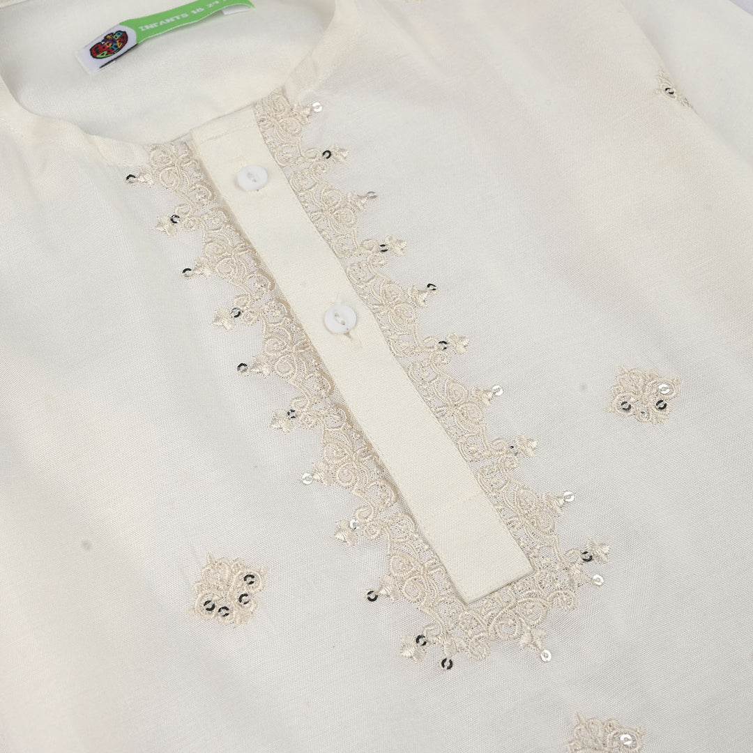 Infant Boys Poly Viscose Kurta Pajama (Jagmag) - White