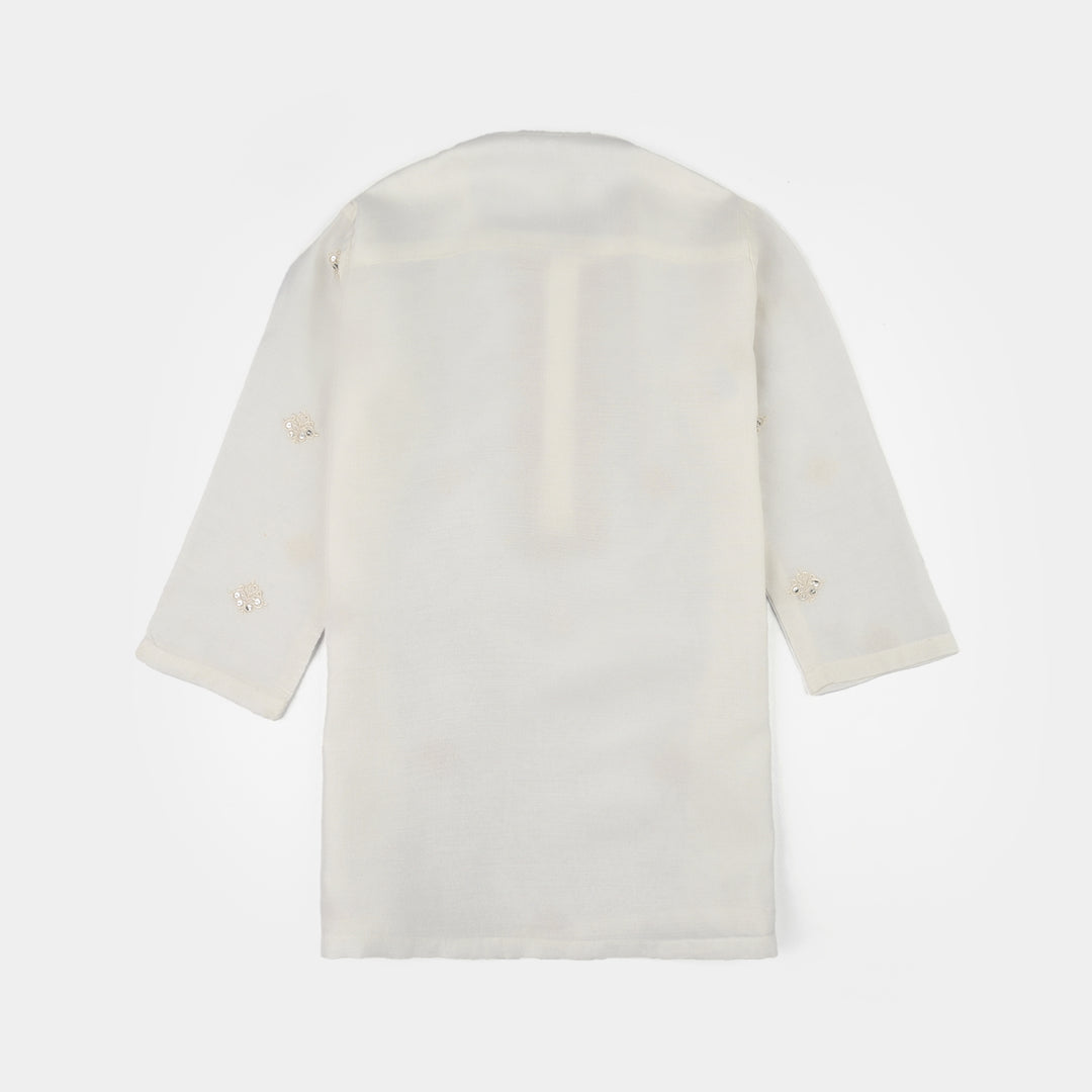 Infant Boys Poly Viscose Kurta Pajama (Jagmag) - White