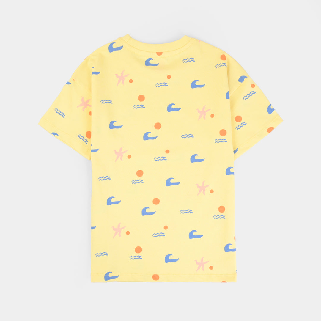 Boys Cotton Jersey T-Shirt (Beach) - Yellow