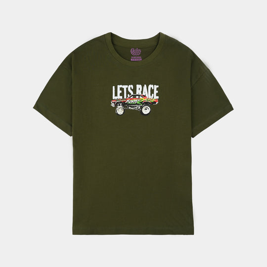 Boys Jersey/Terry T-Shirt (Lets Race) - Green