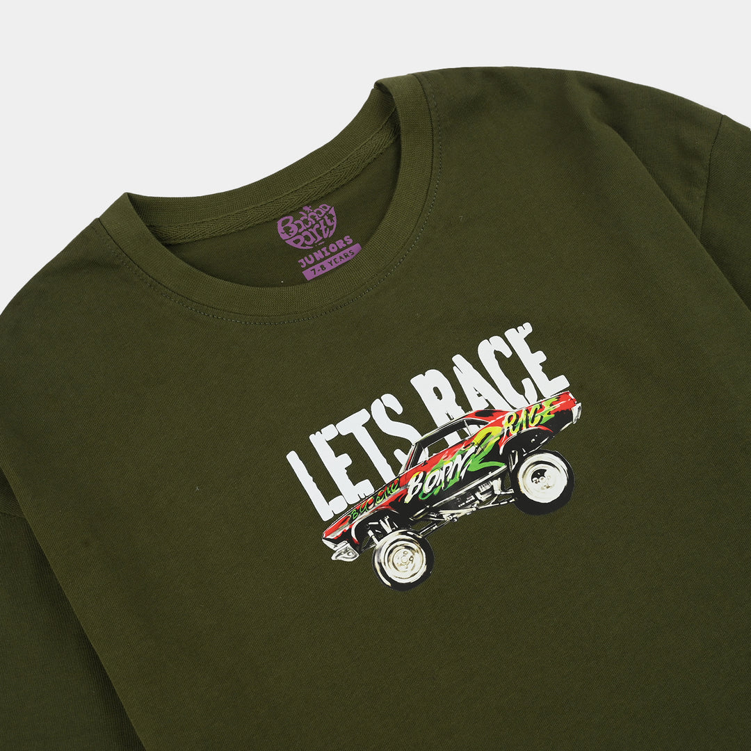 Boys Jersey/Terry T-Shirt (Lets Race) - Green