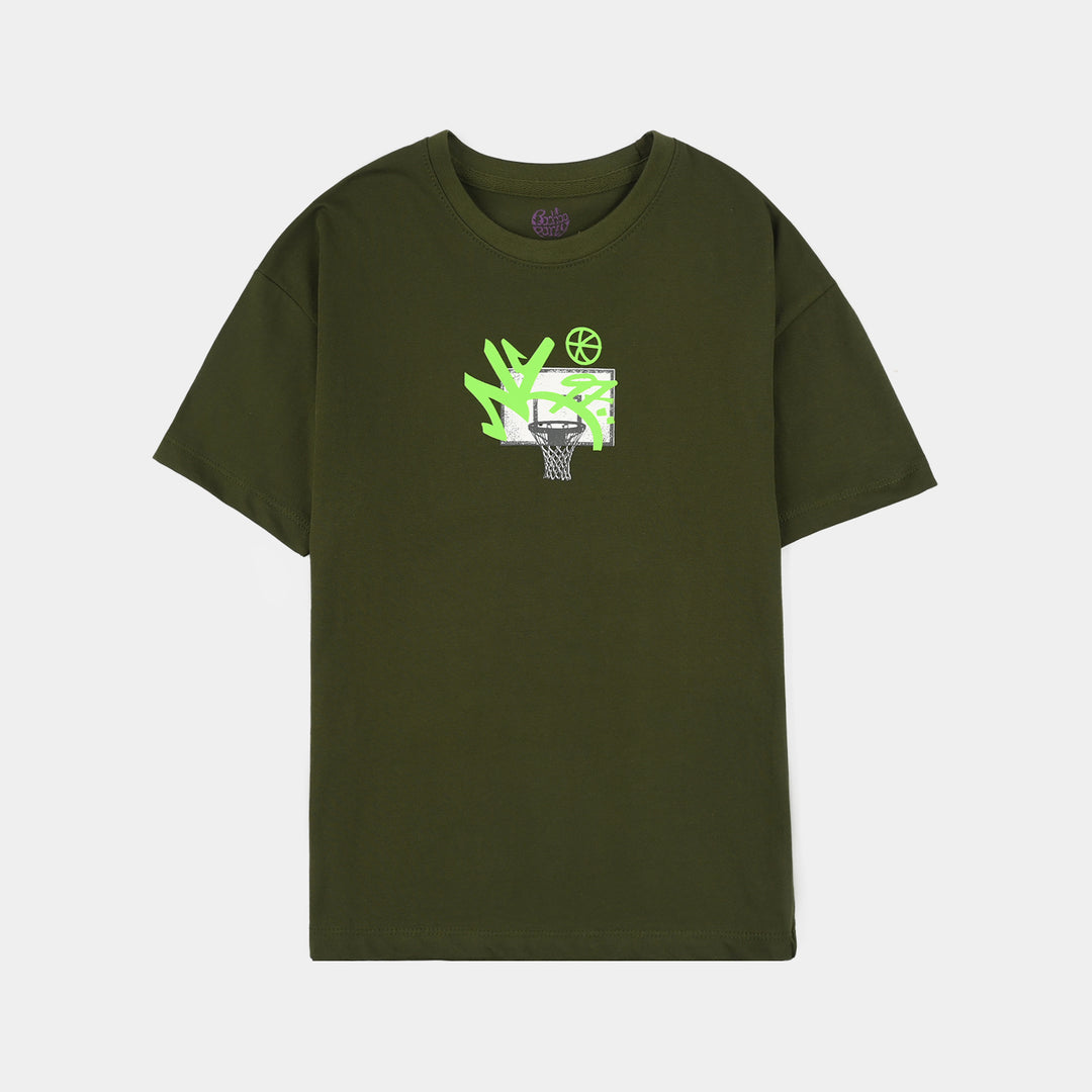 Boys Jersey/Terry T-Shirt (Basketball New York) - Rifle Green