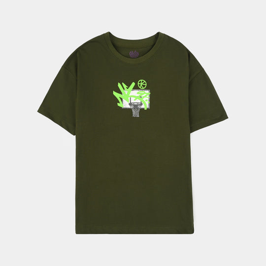 Boys Jersey/Terry T-Shirt (Basketball New York) - Rifle Green