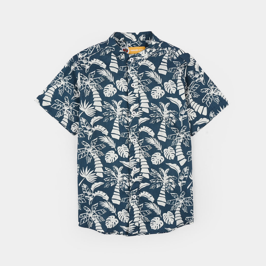Boys Cotton Slub Shirt (Tropical) - Navy