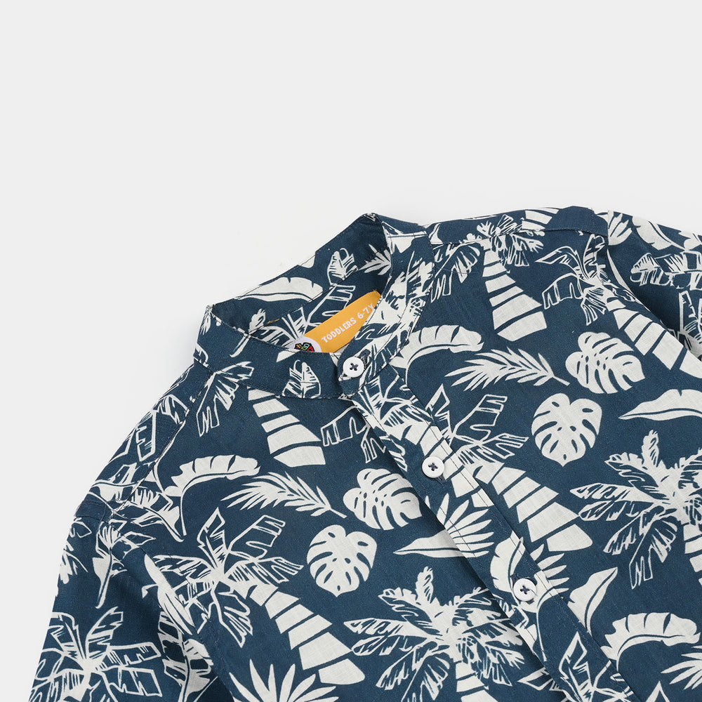 Boys Cotton Slub Shirt (Tropical) - Navy
