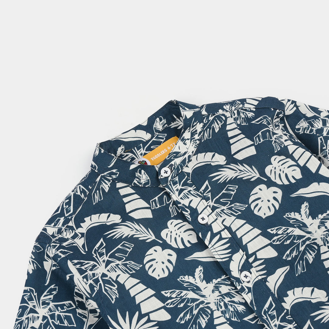 Boys Cotton Slub Shirt (Tropical) - Navy
