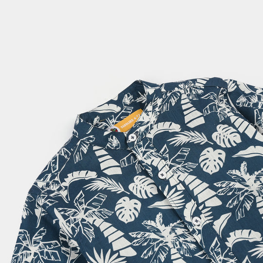 Boys Cotton Slub Shirt (Tropical) - Navy