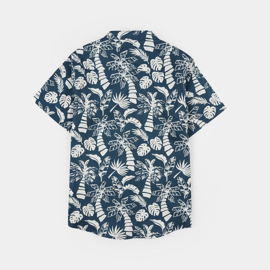 Boys Cotton Slub Shirt (Tropical) - Navy