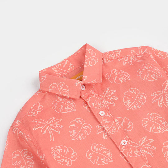 Boys Cotton Slub Shirt (Leaf) - Orange