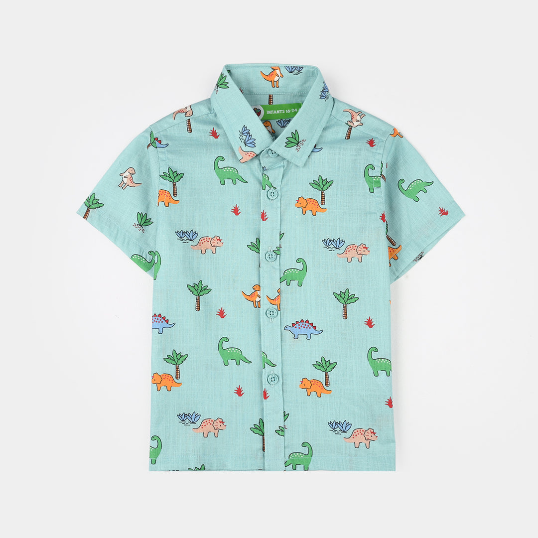 Infant Boys Cotton Slub Shirt & Shorts Set (Safari) - Light Green