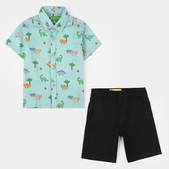 Infant Boys Cotton Slub Shirt & Shorts Set (Safari) - Light Green