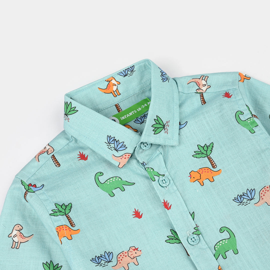 Infant Boys Cotton Slub Shirt & Shorts Set (Safari) - Light Green