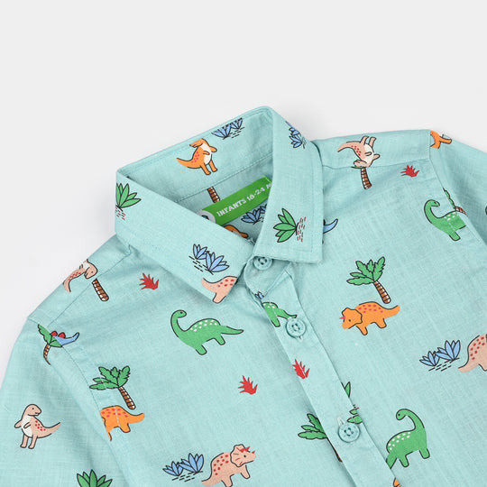 Infant Boys Cotton Slub Shirt & Shorts Set (Safari) - Light Green