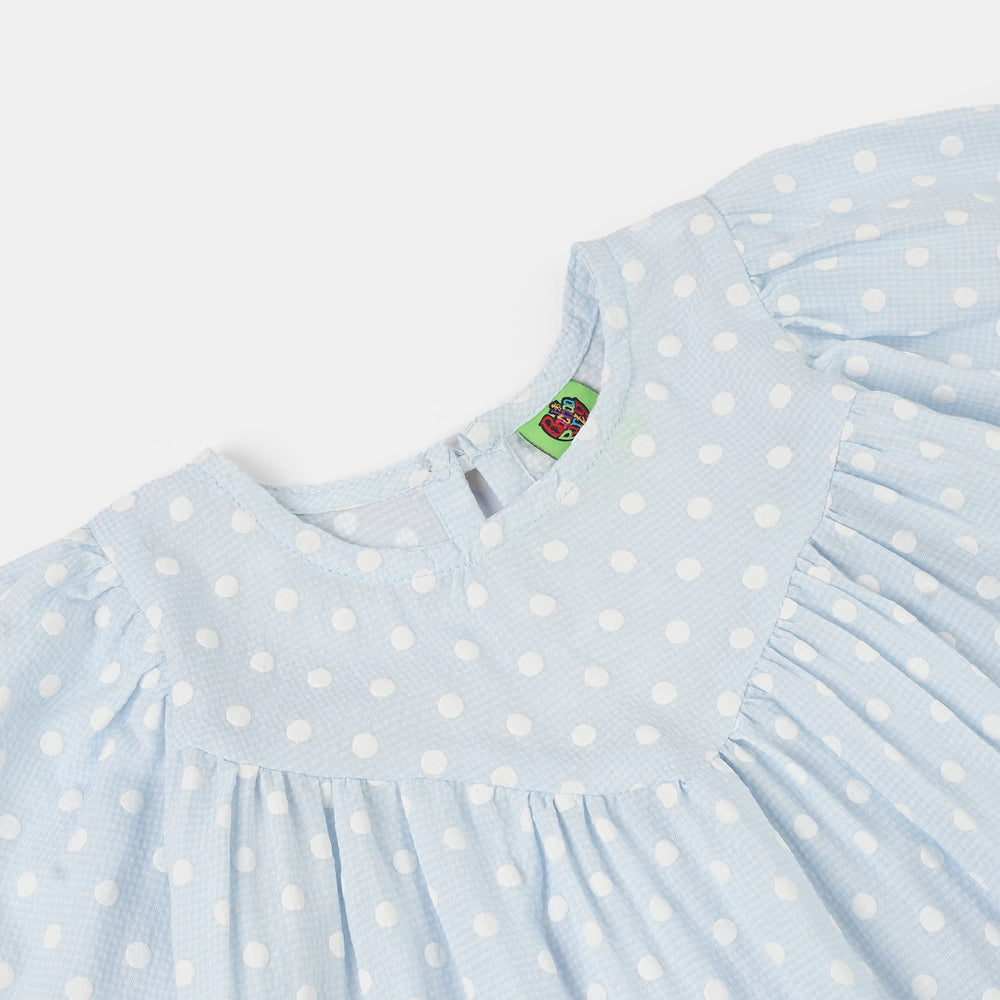 Infant Girls Cotton Casual Frock Bow-Blue