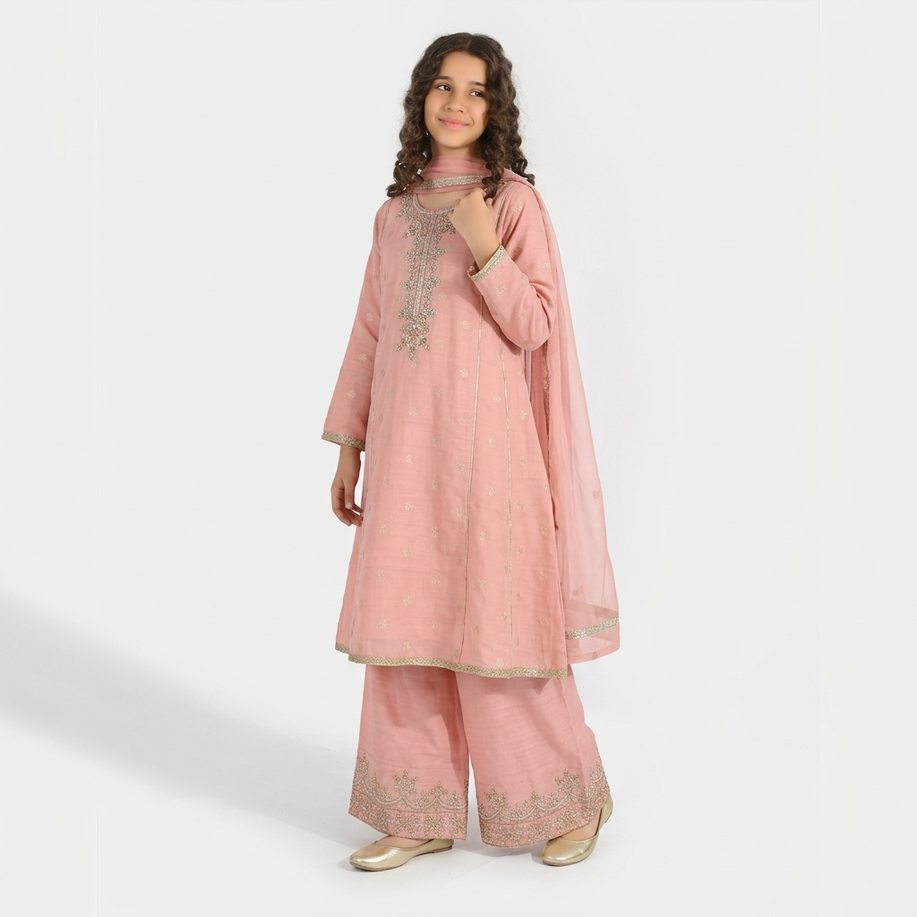Girls Jacquard 3 Piece Suit (Jewel) - Peach