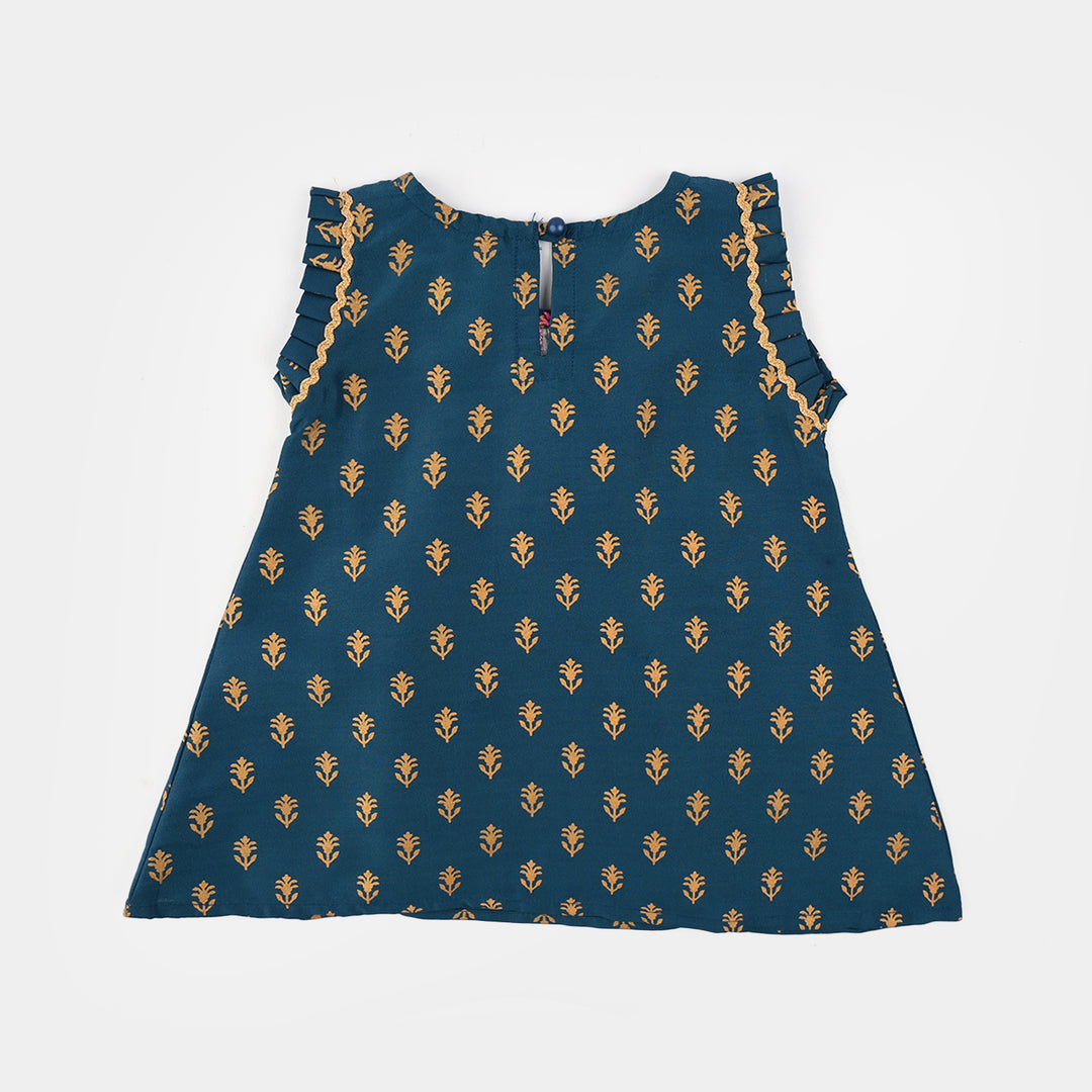 Infant Girls Poly Cambric Embroidered & Printed Kurti (Baby Gul) - Teal