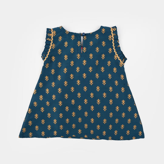 Infant Girls Poly Cambric Embroidered & Printed Kurti (Baby Gul) - Teal