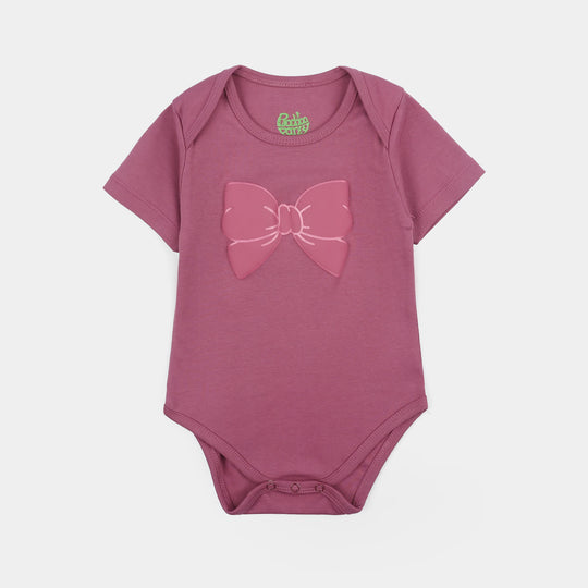 Infant Girls Cotton Interlock Romper (Bow) - Purple