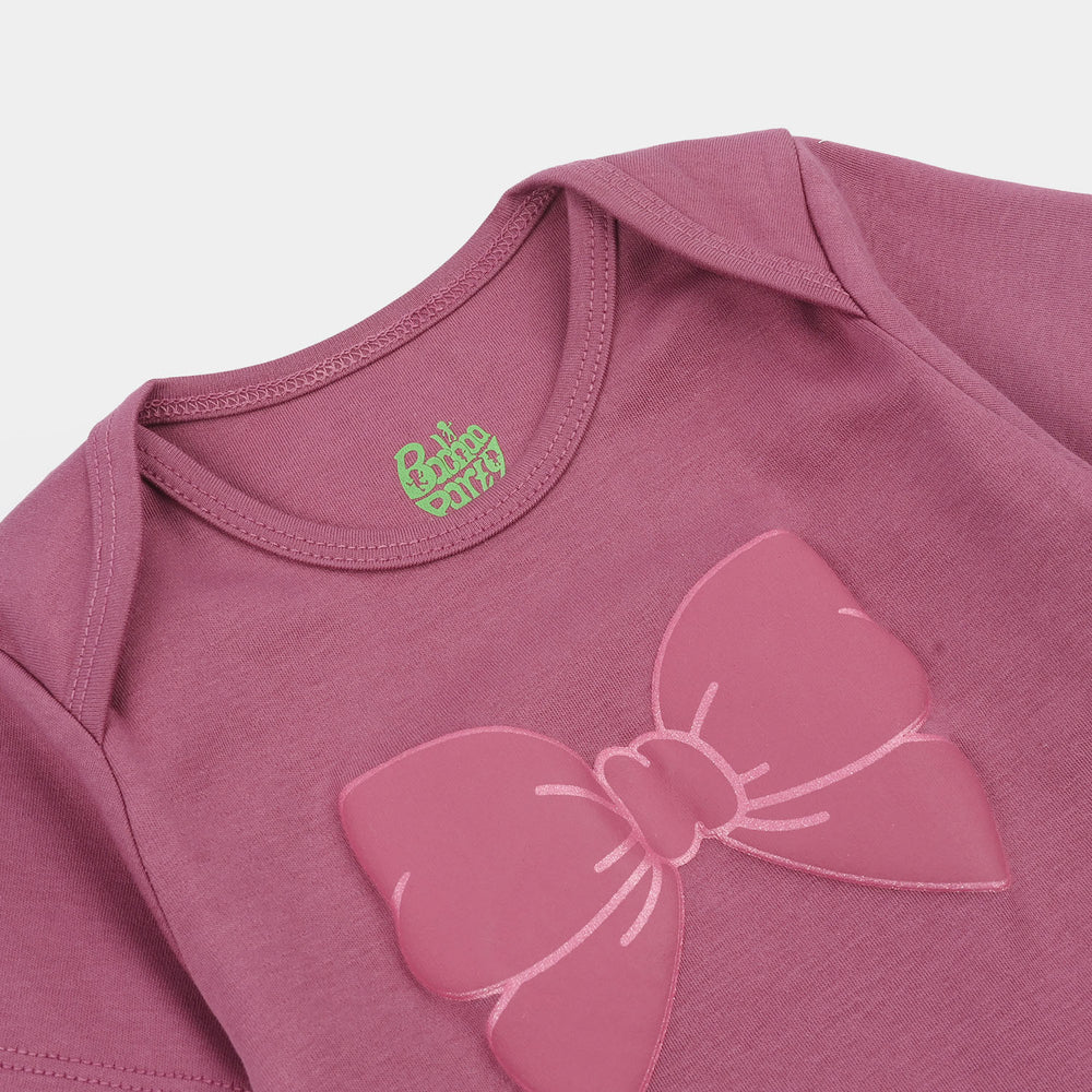 Infant Girls Cotton Interlock Romper (Bow) - Purple