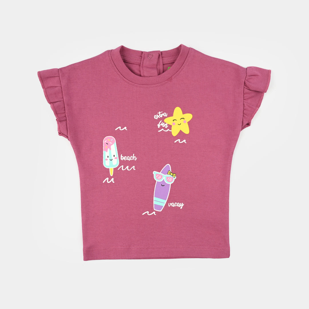 Infant Girls Cotton Interlock Suit (Beach Time) - Pink