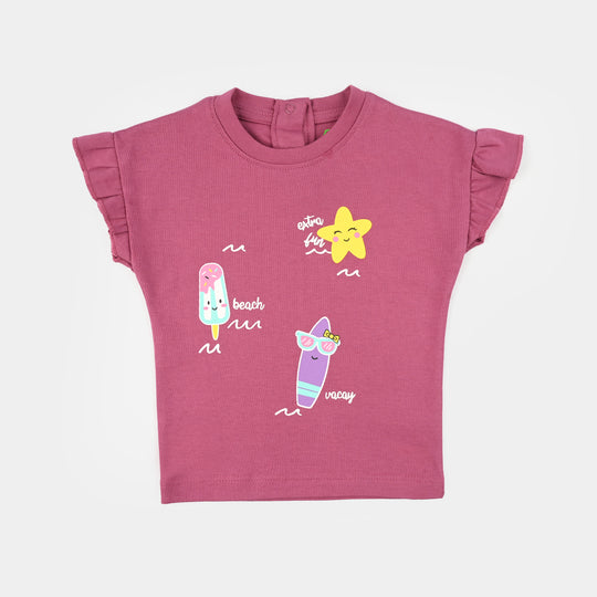 Infant Girls Cotton Interlock Suit (Beach Time) - Pink