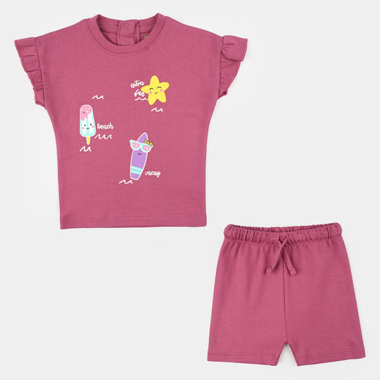 Infant Girls Cotton Interlock Suit (Beach Time) - Pink