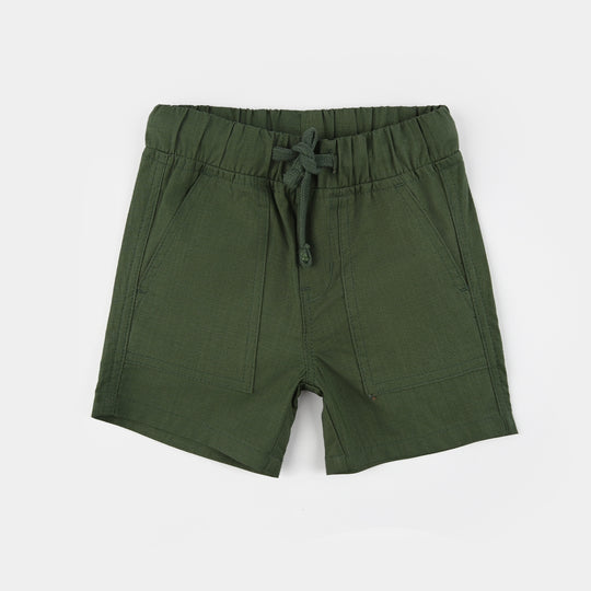 Infant Boys Cotton Slub Shorts (Patched Pocket) - Green