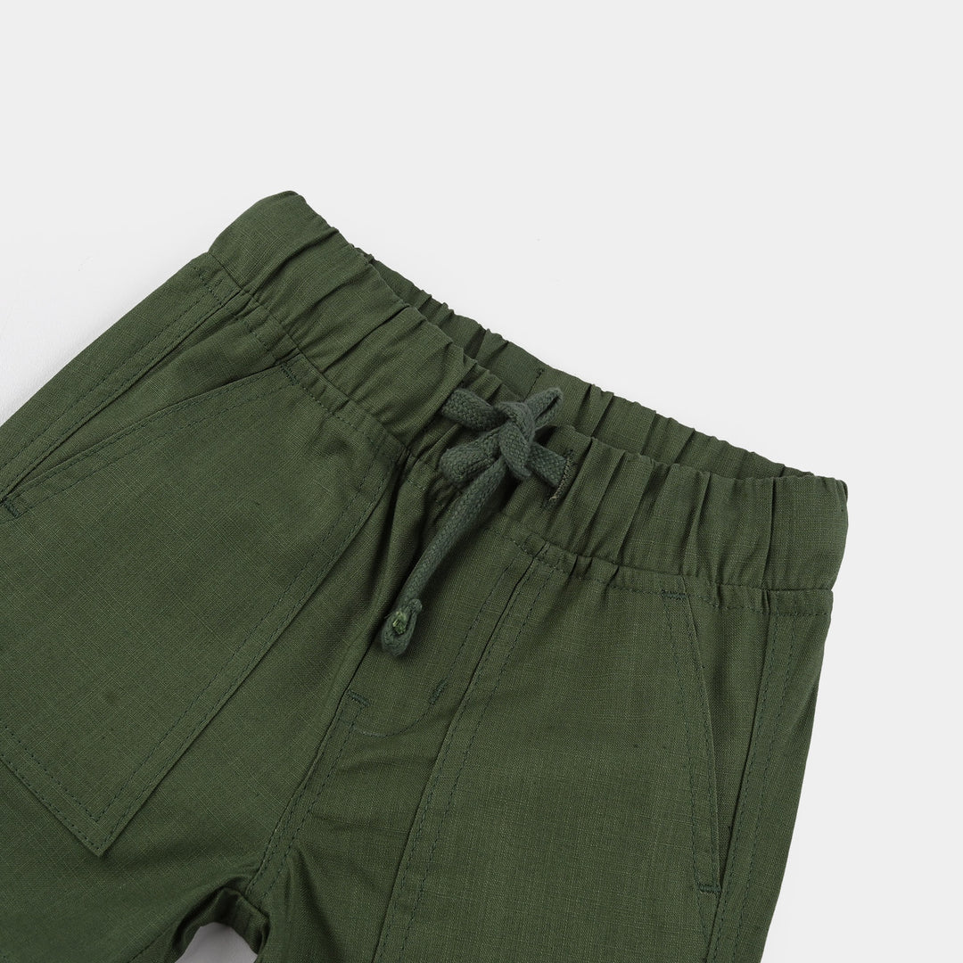 Infant Boys Cotton Slub Shorts (Patched Pocket) - Green